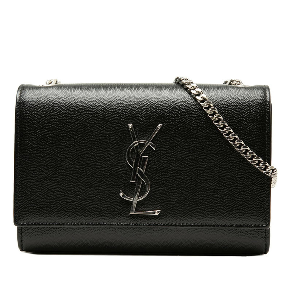 Saint Laurent Kate YSL Chain Shoulder Bag Black Silver Leather